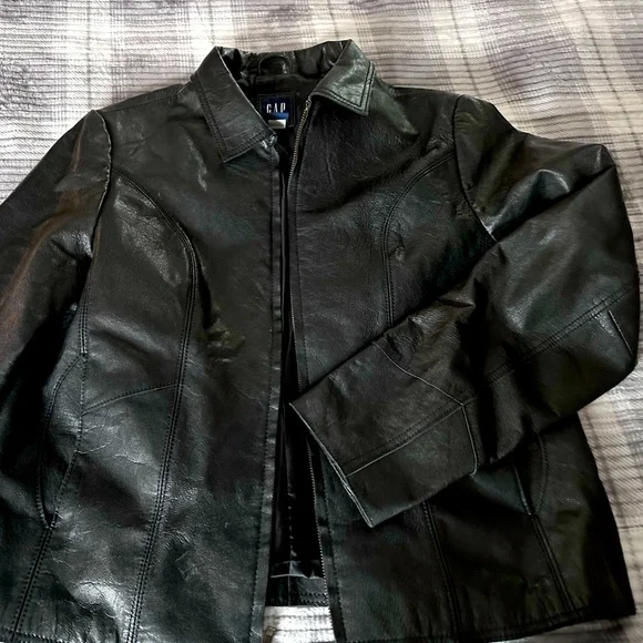 GAP | Jackets & Coats | Gap Leather Black Front Zip Jacket | Poshmark